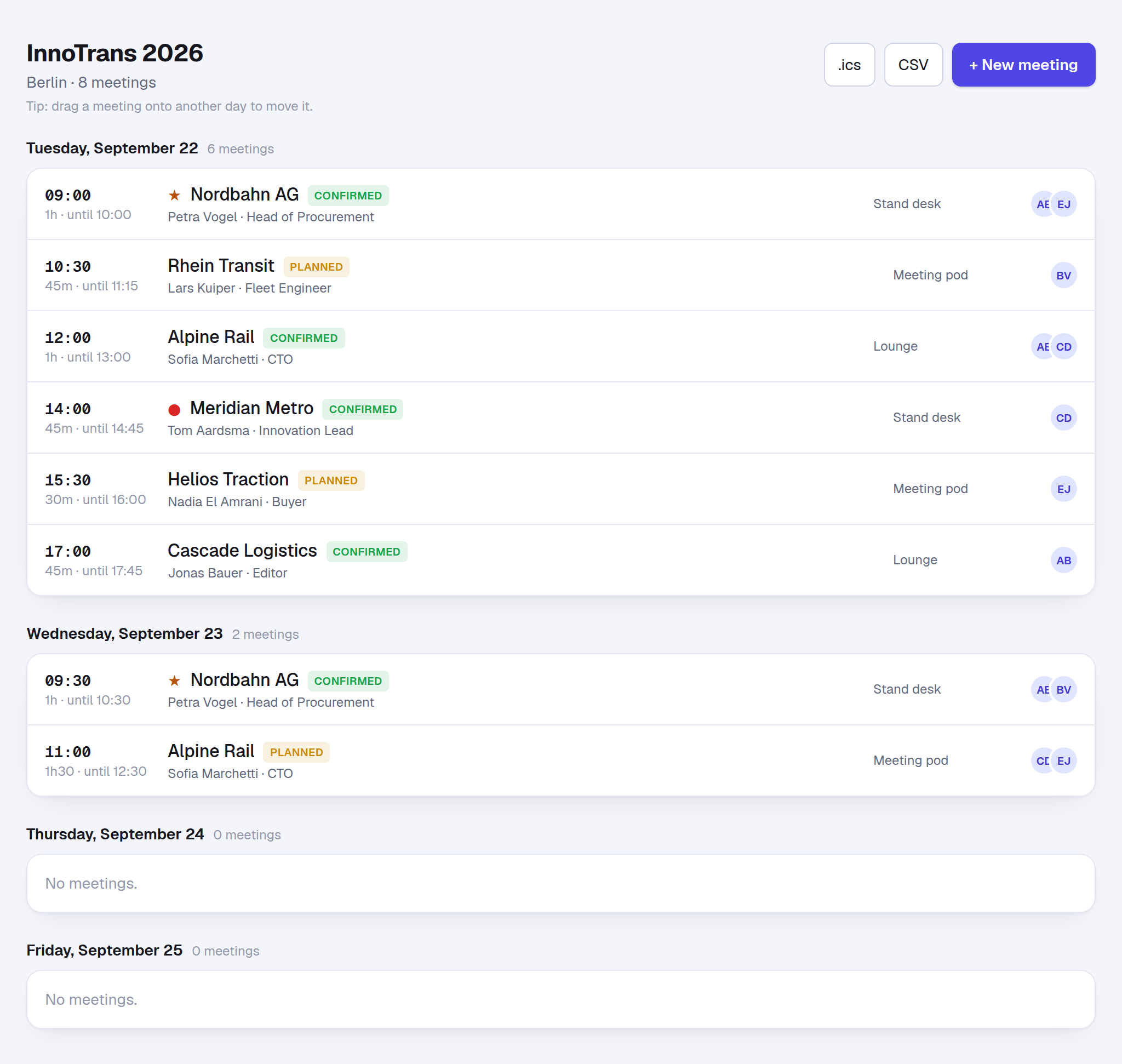 Plan every meeting per fair day